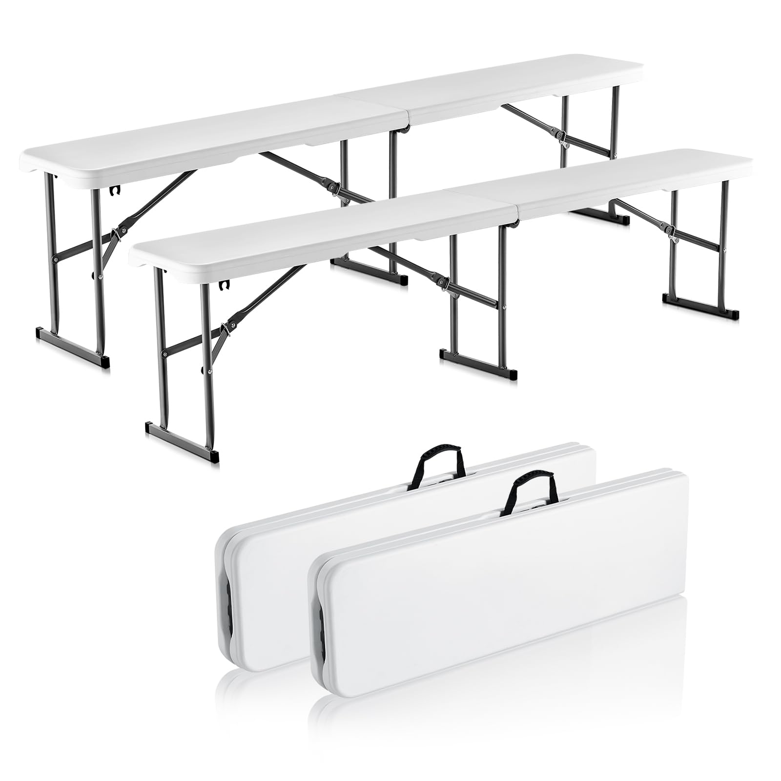 VEVOR Panca Pieghevole in Plastica, Panca Portatile 183 mm Esterno Impermeabile in HDPE, Seduta da Pranzo per Picnic e Campeggio con Maniglia Trasporto, per Attività in Giardino, Bianco 2 Pezzi