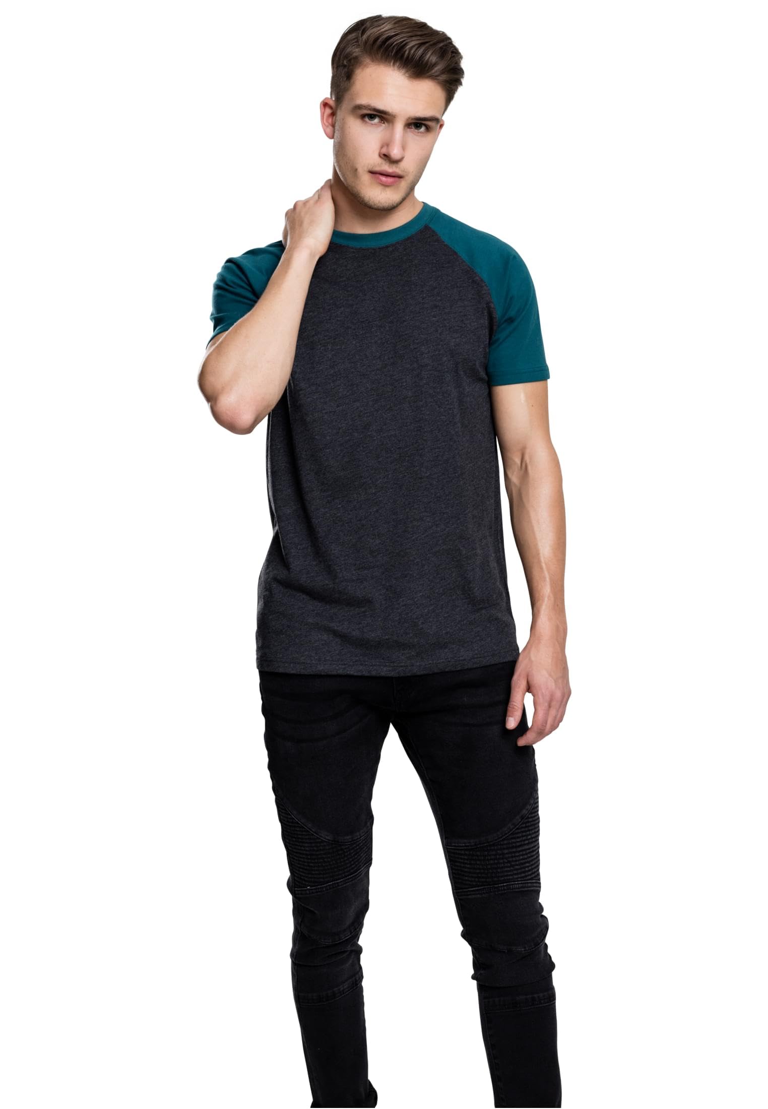 Urban Classics mens Raglan Contrast Tee, Charcoal/Teal, XXL