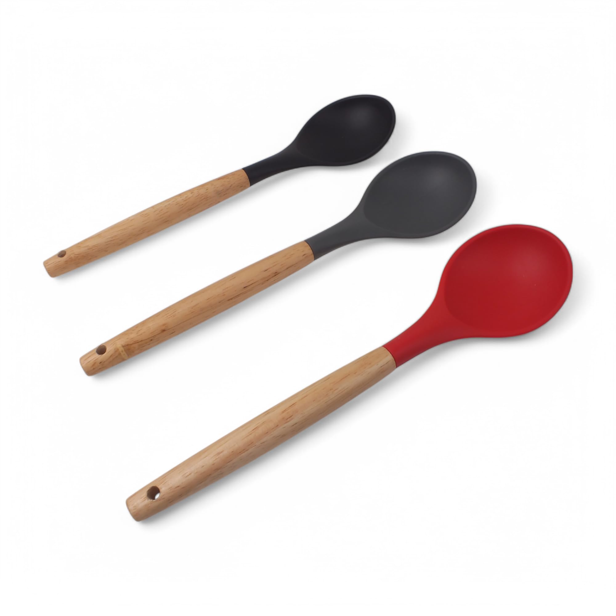 Deconox Bambu Saplı Silikon Servis Kaşığı, Bambu Uzun Silikon Servi Kaşığı 28cm 3 Renk Seçenekli, Yemeklerinizi Servis Etmek İçin Silikon Servis Kaşığı (KIRMIZI)