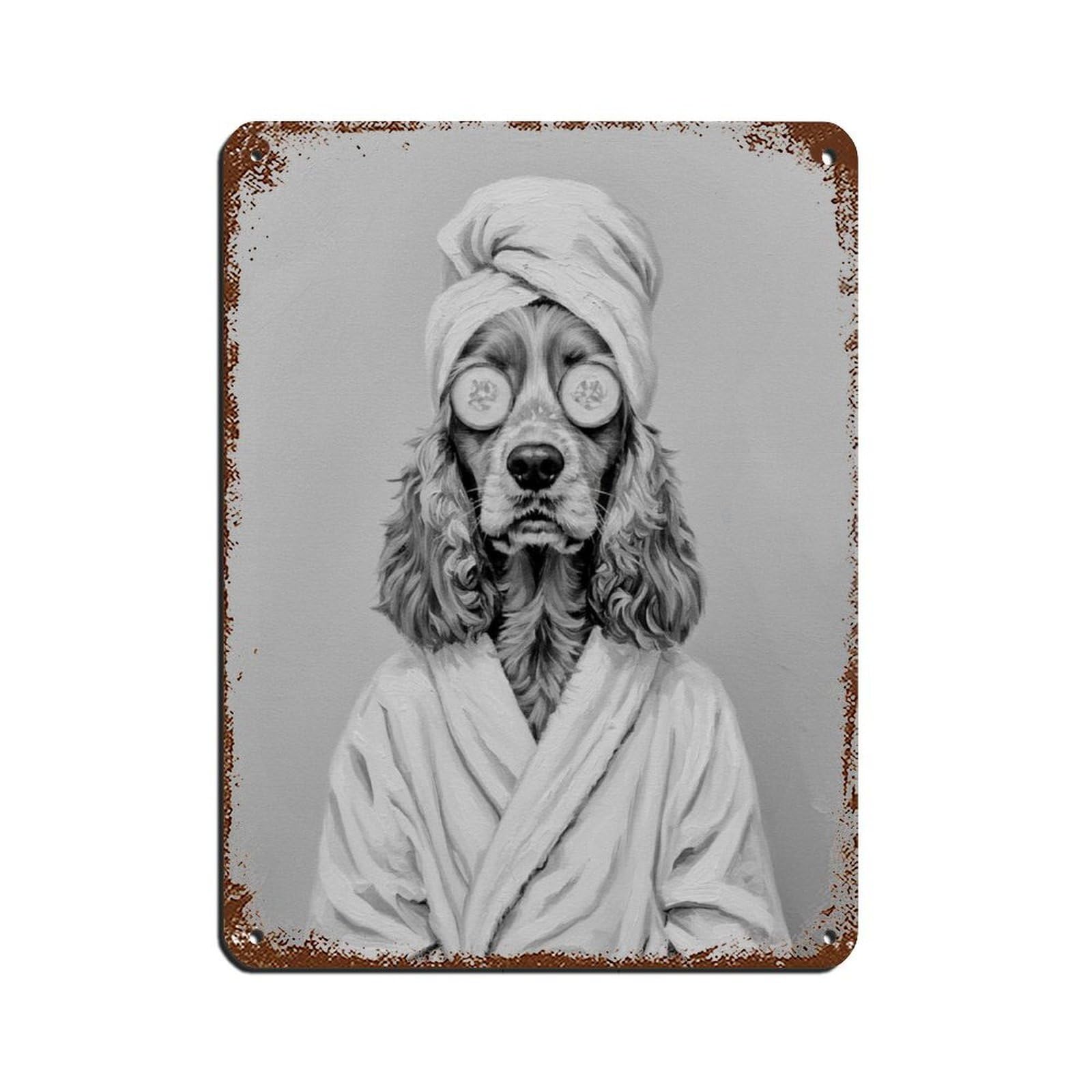 Cocker Spaniel Dog Bathroom Art Tin Sign Vintage Metal Pub Club Cafe Bar Home Wall Art Decoration Poster Retro 12x16inch(30x40cm)