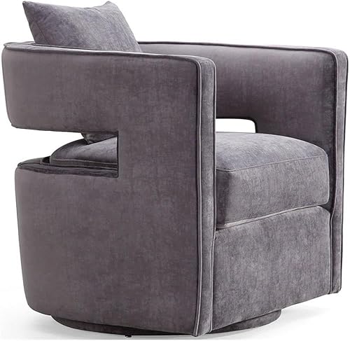 Miniatura 6 de TOV Furniture Kennedy - Silla giratoria de terciopelo hecha a mano, color gris