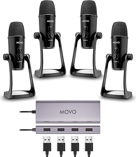 Miniatura 10 de Movo Paquete de equipo de podcast USB para 2 – Interfaz USB con 2 micrófonos de condensador UM700 – Hub alimentado por 4 puertos para transmisión,