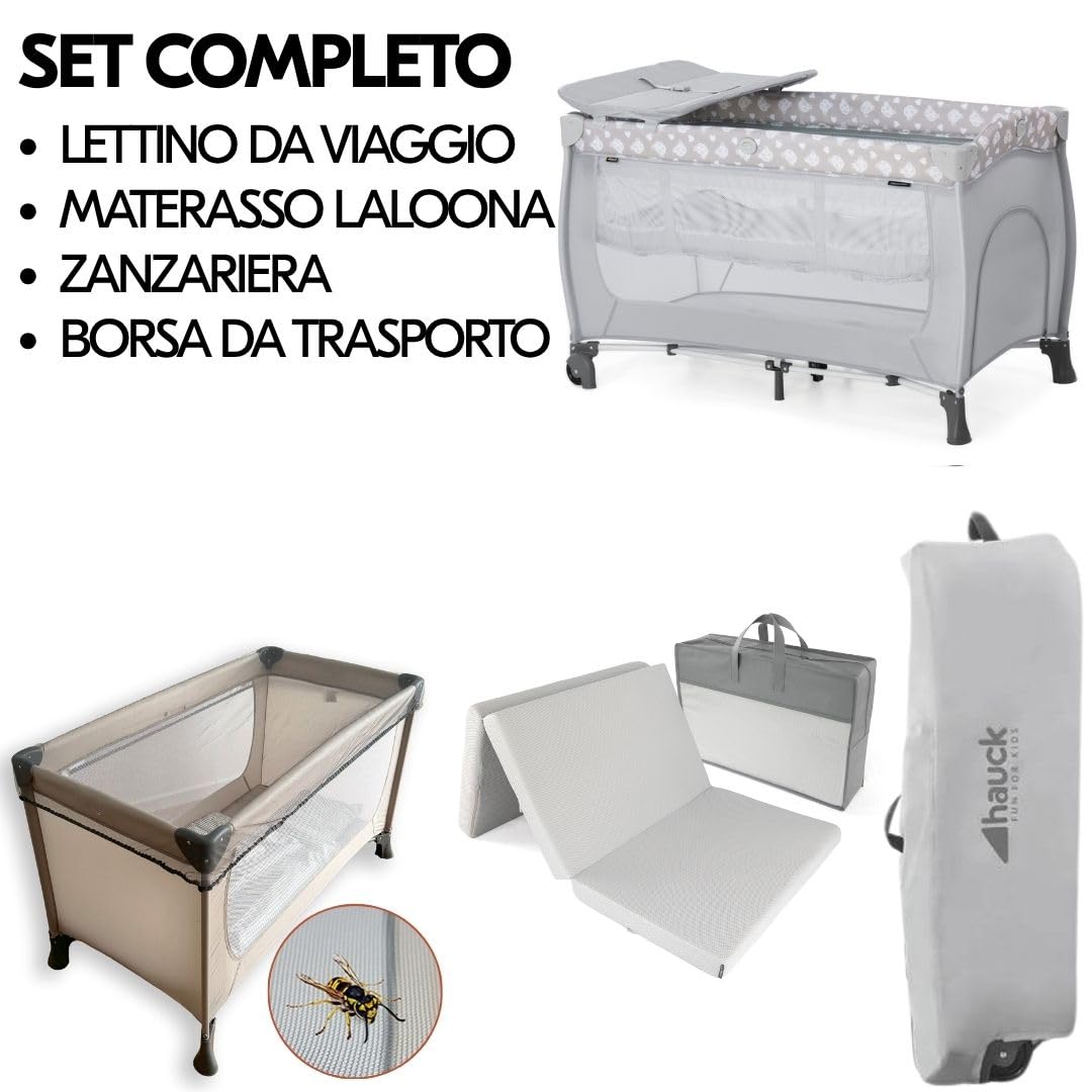 hauck Lettino Da Viaggio Sleep N Play Center Set con Materasso Comfort e Zanzariera | Lettino Campeggio Neonato con Fascia Rialzata, Fasciatoio e Borsa Trasporto - Teddy Grey