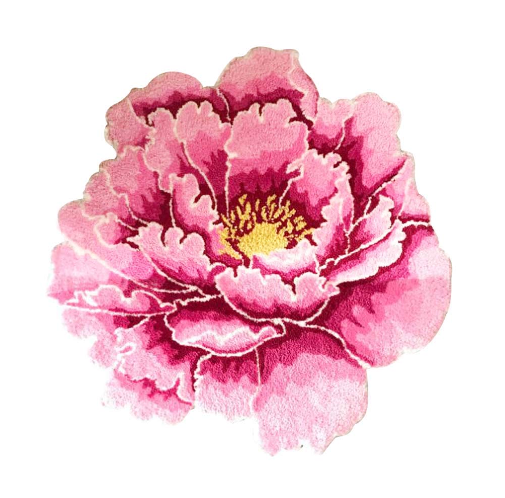 Peony Flower Shaped Area Rug Living Room Bedroom Non-Slip Floor Mat, 60x60cm/23.62x23.62inches (Pink)