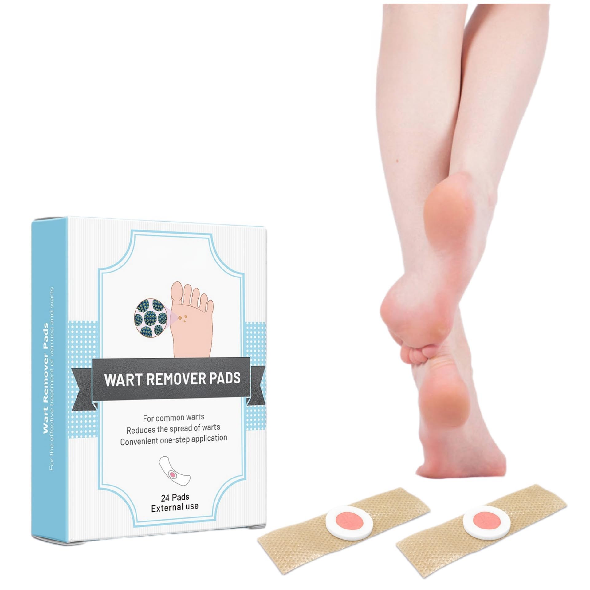 Wart Remover Pads 24pcs Corns Plaster Powerful Wart Removal Warts on Feet, Toes, and Hands, Self-Adhesive Design Rapid Results Comfortable and Discreet Generous Pack of 24 Pads Hygienic