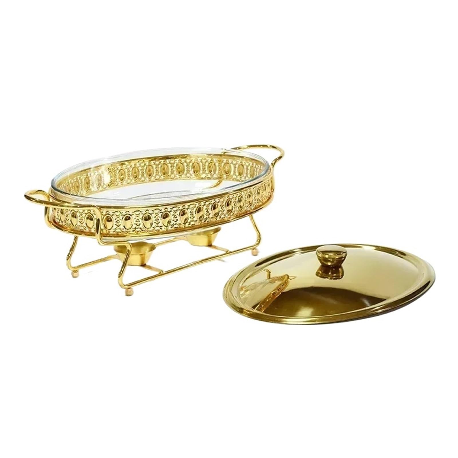 Plato de frotamiento ovalado dorado de lujo, buffet de bodas en el hotel que sirve olla caliente(3L)