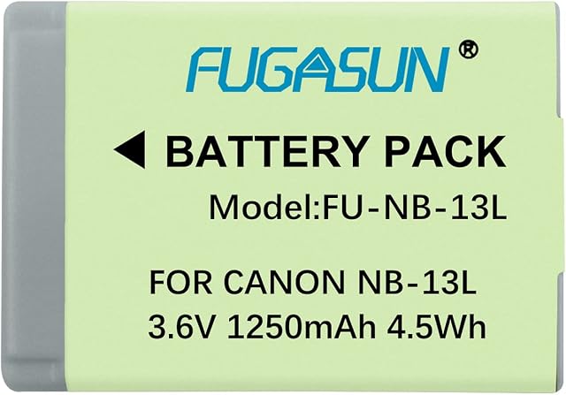FUGASUN 1 pcs 1250mAh NB-13L NB13L Battery for Canon G5X / G5X Mark II / G7X / G7X Mark II / G7 X Mark III G9X SX620 HS SX720 HS Camera