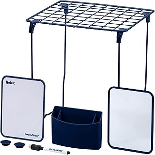 LockerMate 7-Piece Locker Organizer Kit, Includes Locker Shelf, Mirror, Whiteboard, Storage Cup & Dry Erase Marker, Blue
