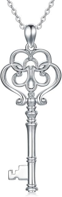 Victorian Key Necklace 925 Sterling Silver Retro Vintage Key Jewelry Gifts for Women Girls, Sterling Silver
