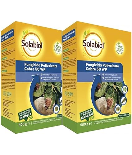 Fungicida polivalente cobre 50WP 500g PACK 2 UNIDADES - Solabiol. Acción preventiva y curativa. Para todo tipo de plantas y cultivos. Apto para agricultura ecológica.