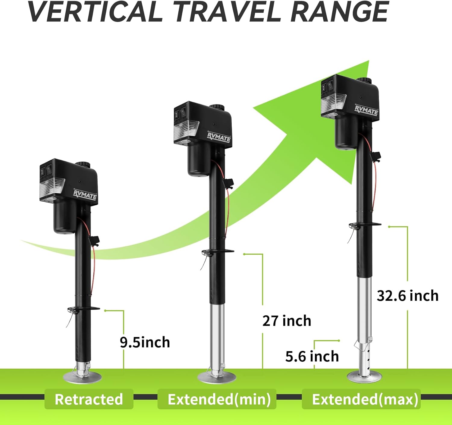 RVMATE Electric A-Frame Trailer Jack up to 3500-4000lbs Heavy Duty RV Electric Power Tongue Jack with Accessories Manual Crank Handle and Level, 18" Lift, 12V DC and LED Lights, Jack Hammers