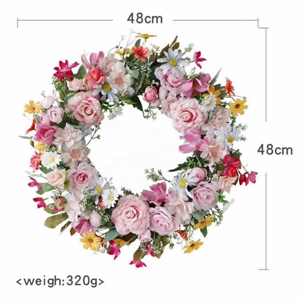 Frühlingskranz für die Haustür 45CM, Künstliche Blumen Kranz Sommerkranz für Fensterdekoration im Freien Haustür Home Decor (C)