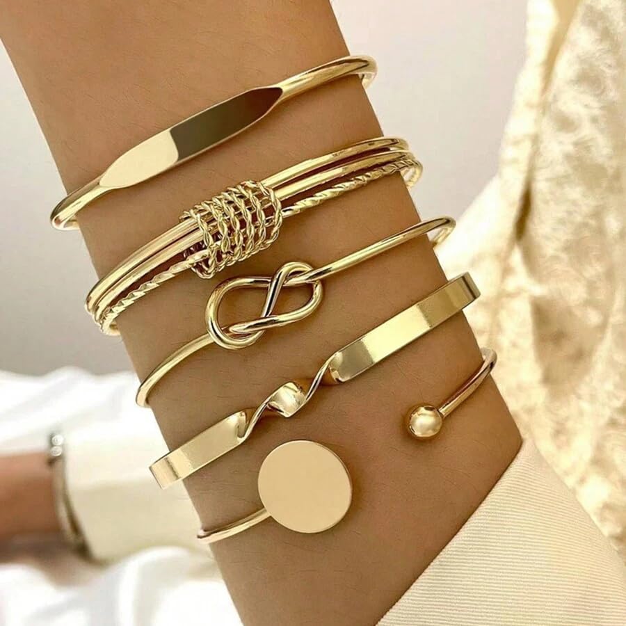 Image of IF ME Gold Bangle Bracelets for Women, Indian Bangles Stackable Set, Multi Layer Textured 18K Gold Plated Chunky Bracelets Boho Jewelrys Set