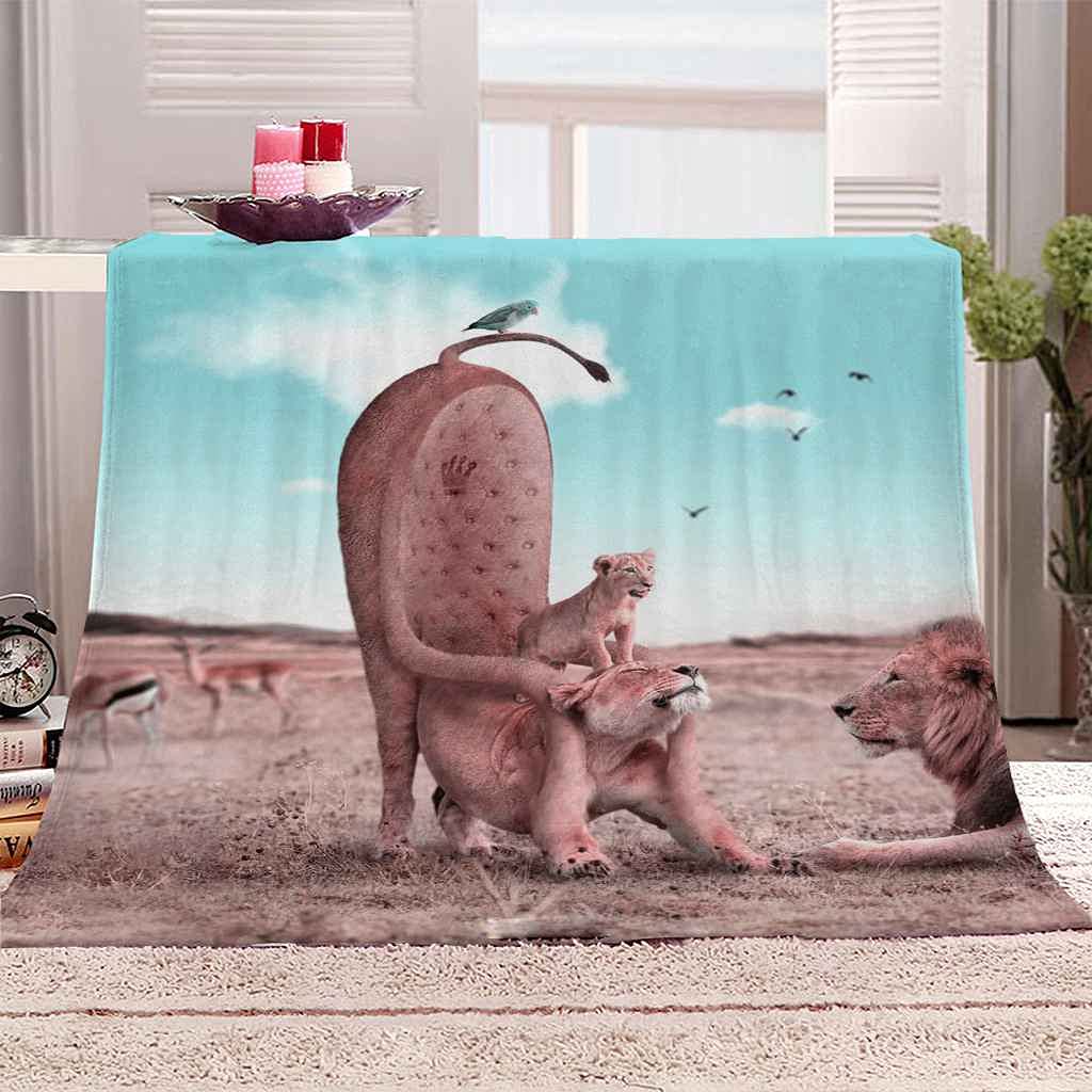 Plaid en flanelle microfibre haut de gamme au toucher doux motif animal lion 3D