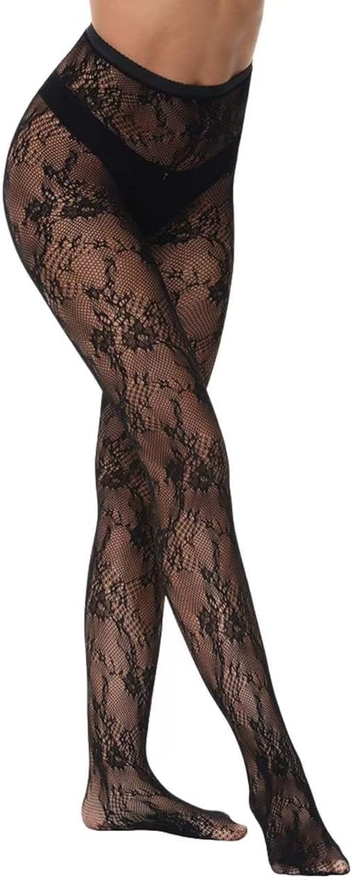 Women's Floral Fishnet Tights - High Waist Thigh High Stockings, Allover Flower Pattern, One Size - Image 2