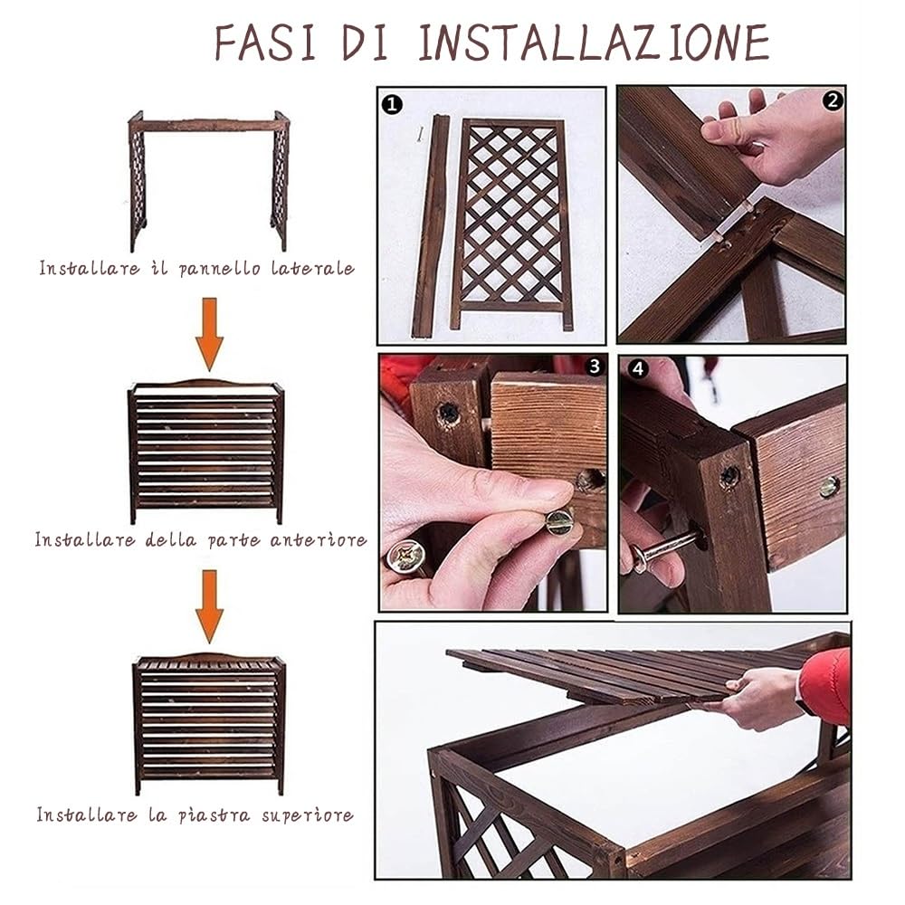Copertura Condizionatore Esterno Copri Condizionatore Esterno Legno Rack Per Condizionatore D'Aria Nascosto Nel Cortil Griglie Protettive Robuste Antifurto,Marrone ( Misurare : 96Lx40Wx89H cm )