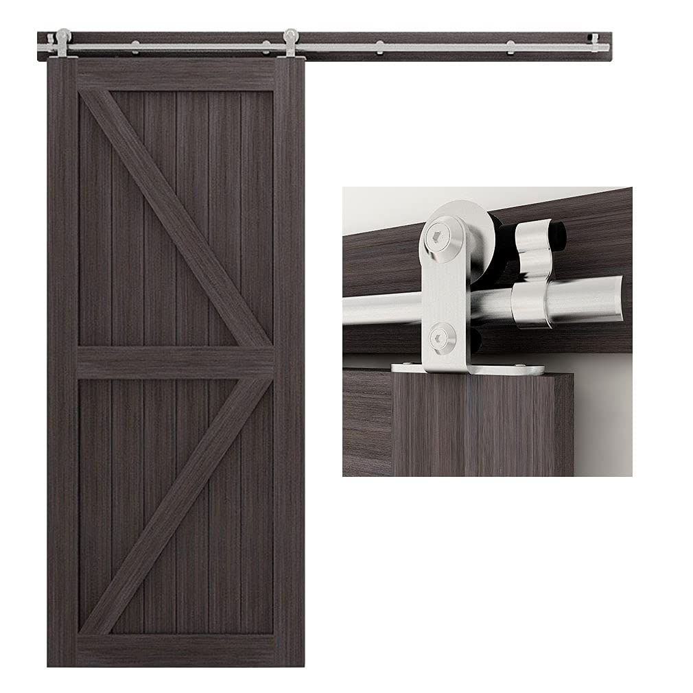 CCJH 12FT/366cm Stainless Steel Sliding Barn Wood Door Hardware Track Kit Top T Mount Roller Hanger Set for Single Door
