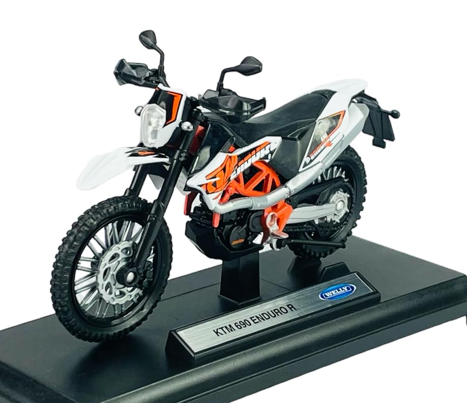Welly K-T-M 690 Enduro R Blanc Moto 1/18 Métal Modèle Die Cast Nouveau dans la Boîte avec Support