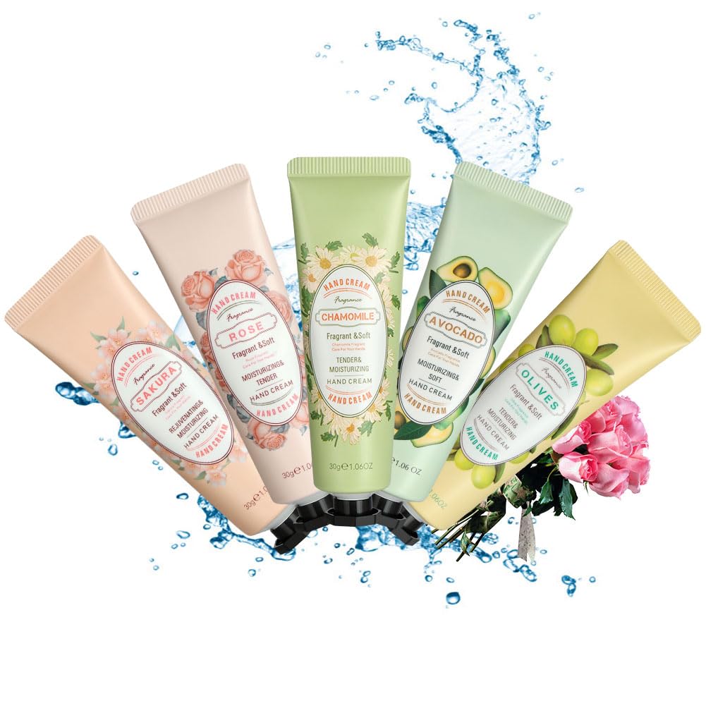 LOPHE Mini Crèmes pour les Mains,5 Pcs Ensemble de Crème pour les Mains,Crème Hydratante,Crème Mains Réparatrice,Crème Hydratante Pour Les Mains Pour les Mains et les Pieds Secs,B
