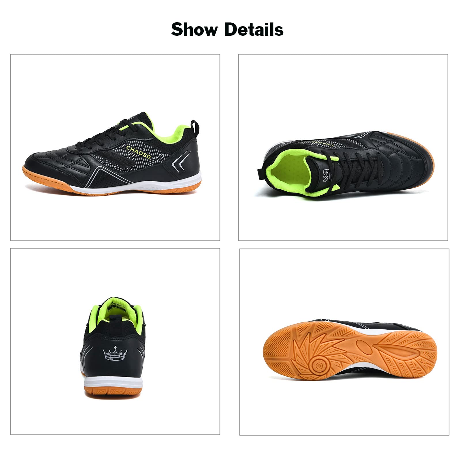 LZQpearl Buty do piłki nożnej, unisex, oddychające, antypoślizgowe, do wnętrz, do piłki nożnej, IC/IN płaskie trampki do lekkoatletyki, dla dzieci, nastolatków, chłopców, dziewcząt i dorosłych mężczyzn i kobiet, czarne, 5,5 EU