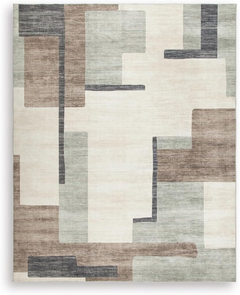 Signature Design by Ashley Larkport Contemporary Indoor Abstract Washable 5 x 7 Area Rug, Light Brown & Light Gray