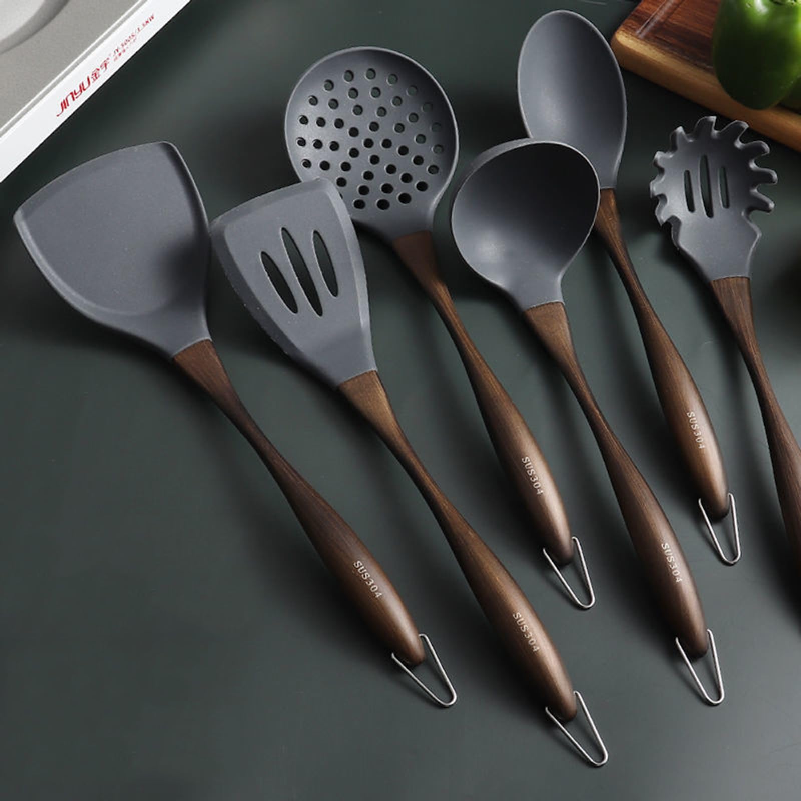 Küchenutensilien Set 6 Stück Küchenhelfer Set, Silikon Küchenhelfer Set, Antihaft Hitzebeständiger Silikonspatel Set,Küchenutensilien Mit Edelstahlgriff,Spülmaschinenfest
