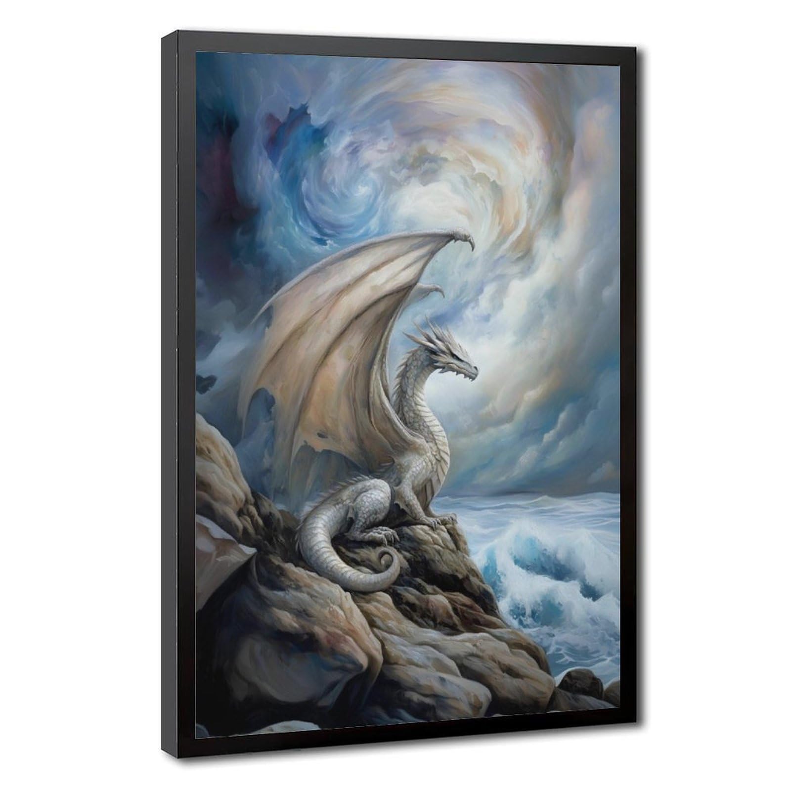 Bareronor White Dragon Fantasy Poster Canvas Poster Bedroom Decor Landscape Office Room Decor Gift 24" L X 36" W