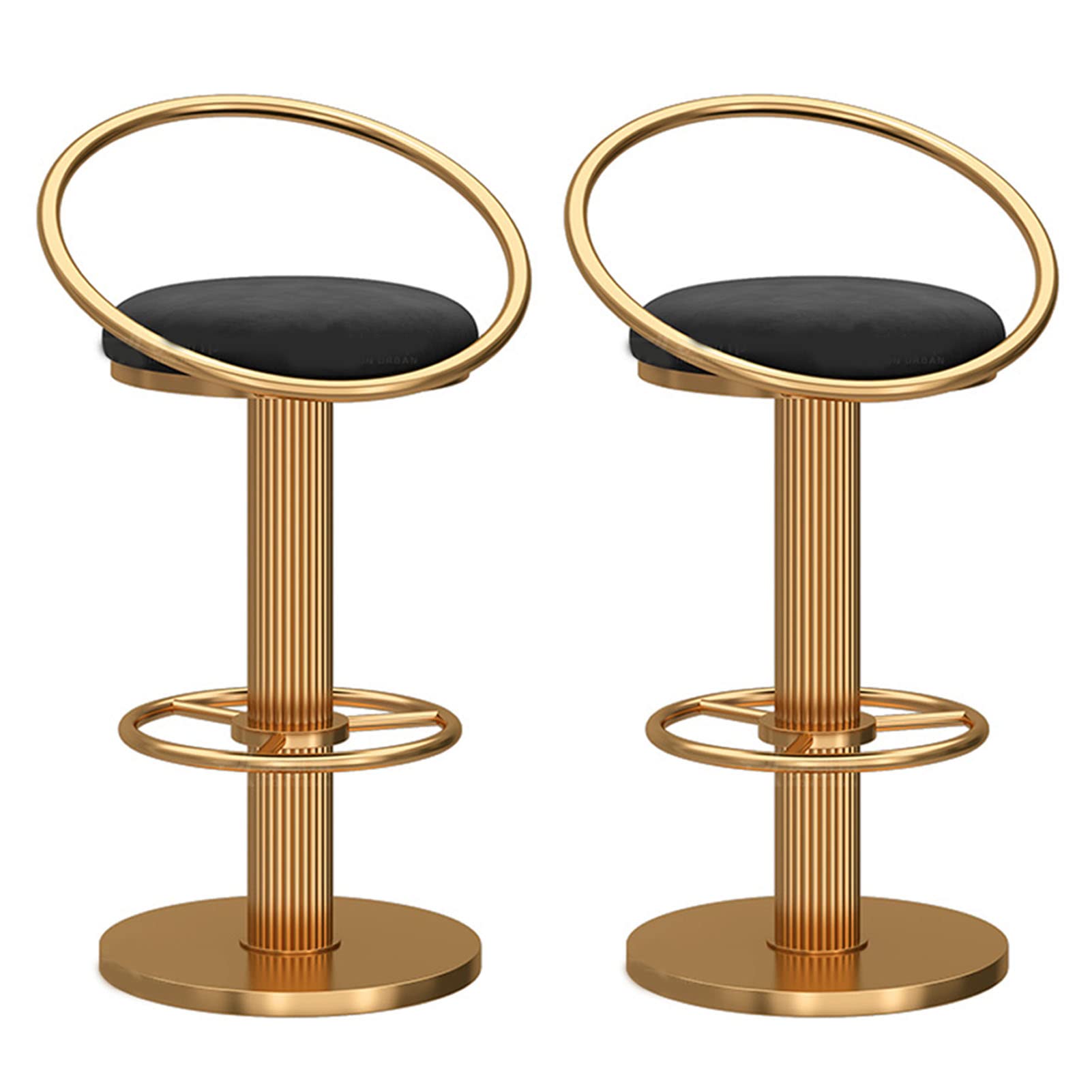 OUYOo Set of 2 Barstools Coffee Chairs, Metal Frame Kitchen Chairs, 360 Degree Swivel Bar Stools with Soft Seat Cushion