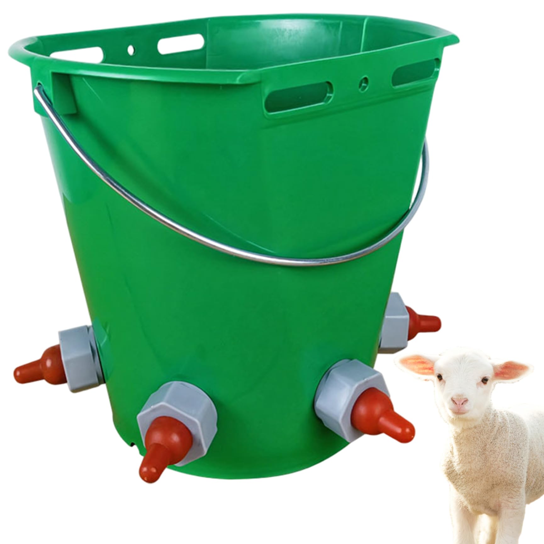 Secchio per mangime per capre mangiatoia per capre da latte per bestiame da 8 litri di capacità con tettarella mangiatoia per pecore verde e secchio per biberon per vitelli agnelli 5 bocche