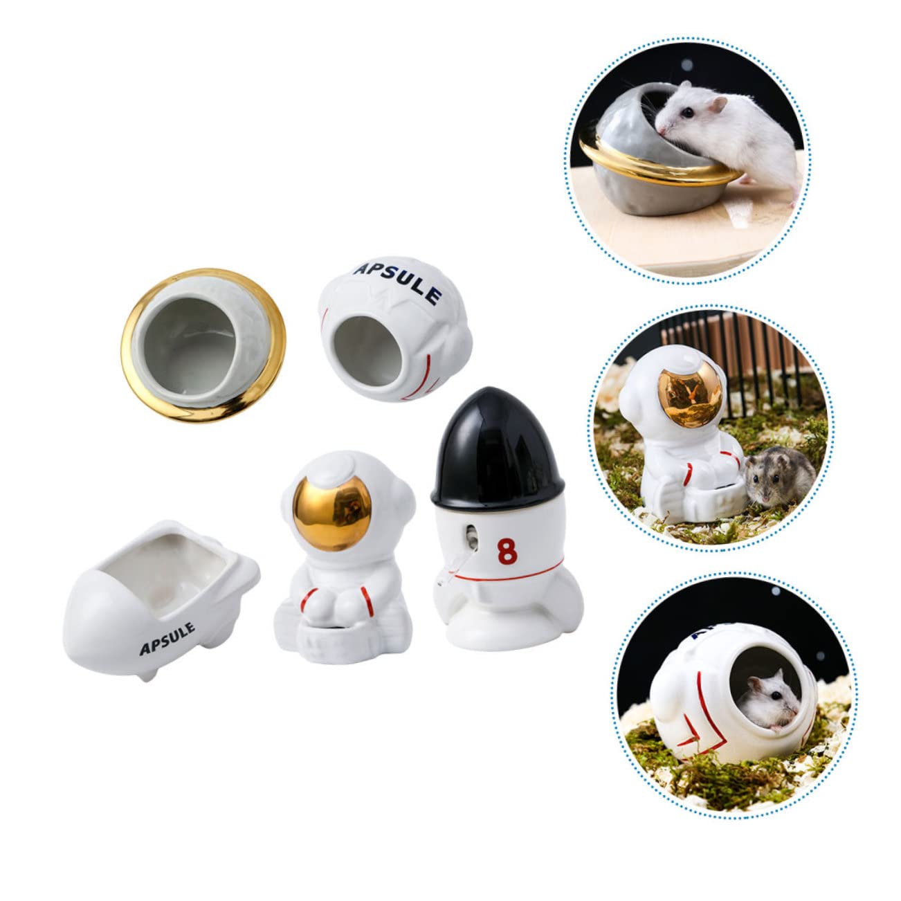 FOMIYES 1juego Comedero para Hámster Temático del Cuenco Cerámico Bebedero De Astronauta y Bañera Accesorios para Hámster Diseño y Lavable para Pequeñas