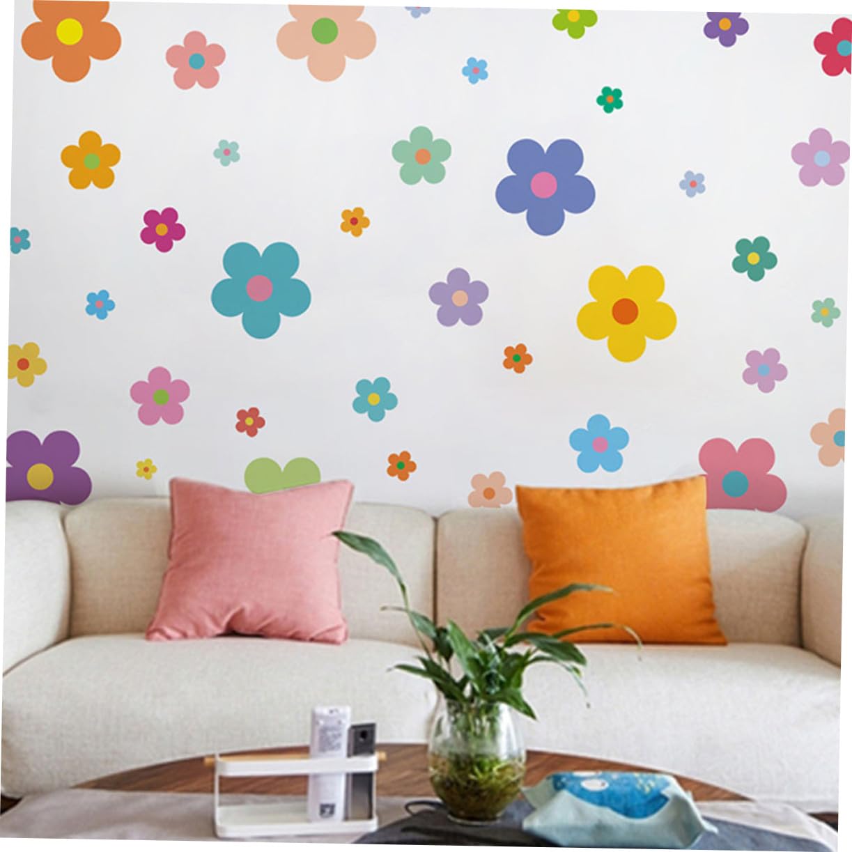 Hemobllo Autocollants Muraux Décoratifs Fleurs PVC 9 Feuilles 7 Stickers