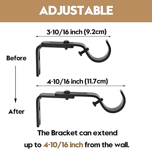 Miniatura 3 de AddGrace Soporte de barra de cortina ajustable, se adapta a barras de cortina de hasta 1 pulgada, juego de 6, soporte de barra de cortina extensible