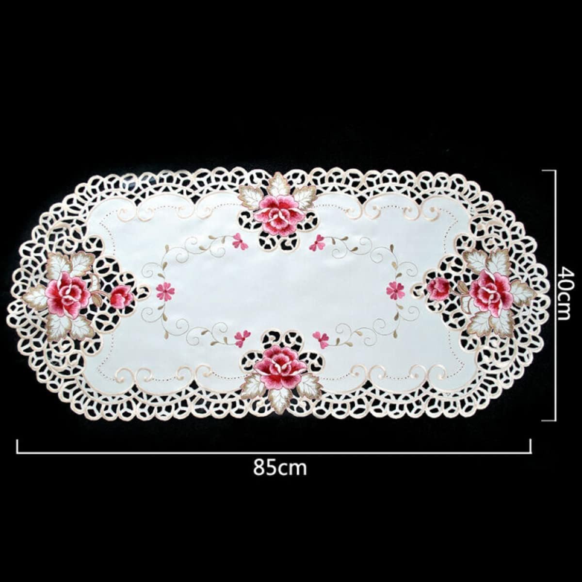 Nappe De Table Ovale Brodée Dentelle Blanche - Chemin De Table Déco Floral 40x85cm