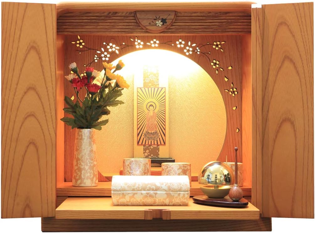 松山神仏具店 ミニ仏壇 仏具セット モダン仏壇 かぐや 12号 本欅 高36cm 幅36cm 奥26cm モダン仏具ゆい花 (筒香炉