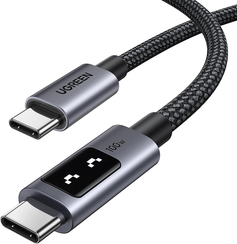 Cable UGREEN Uno USB C de 100 W con pantalla LED, carga rápida, 10 pies, negro | Para iPhone 17/16/15, MacBook Pro/Air, iPad Pro/Air/Mini, Galaxy S26/S25/S24, Dell XPS, Pixel, Switch y más