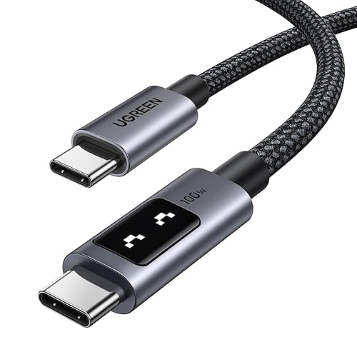 UGREEN Uno USB C to USB C Cable 100W Fast Charging Cable Type C Charging Cord with LED Display for iPhone 17/17 Air/17 Pro/17 Pro Max/16, MacBook Pro/Air, iPad Pro/Air, Galaxy S25 Ultra 6.6FT Black