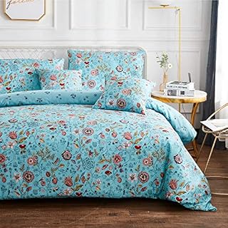 FADFAY Floral Bedding Set 100% Cotton Hypoallergenic Shabby Vintage Garden Floral Duvet Cover