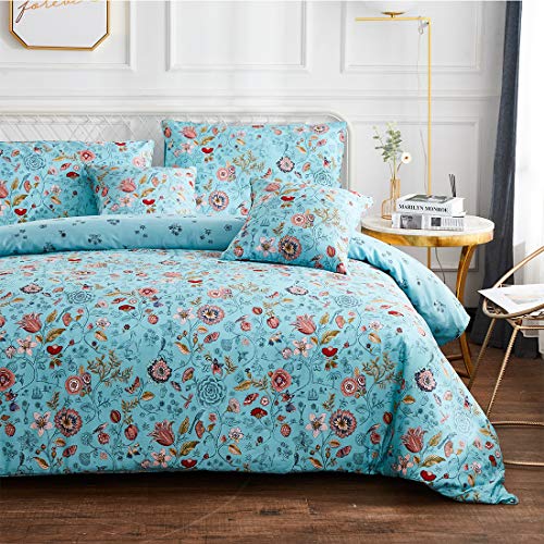 FADFAY Floral Bedding Set 100% Cotton Hypoallergenic Shabby Vintage Garden Floral Duvet Cover