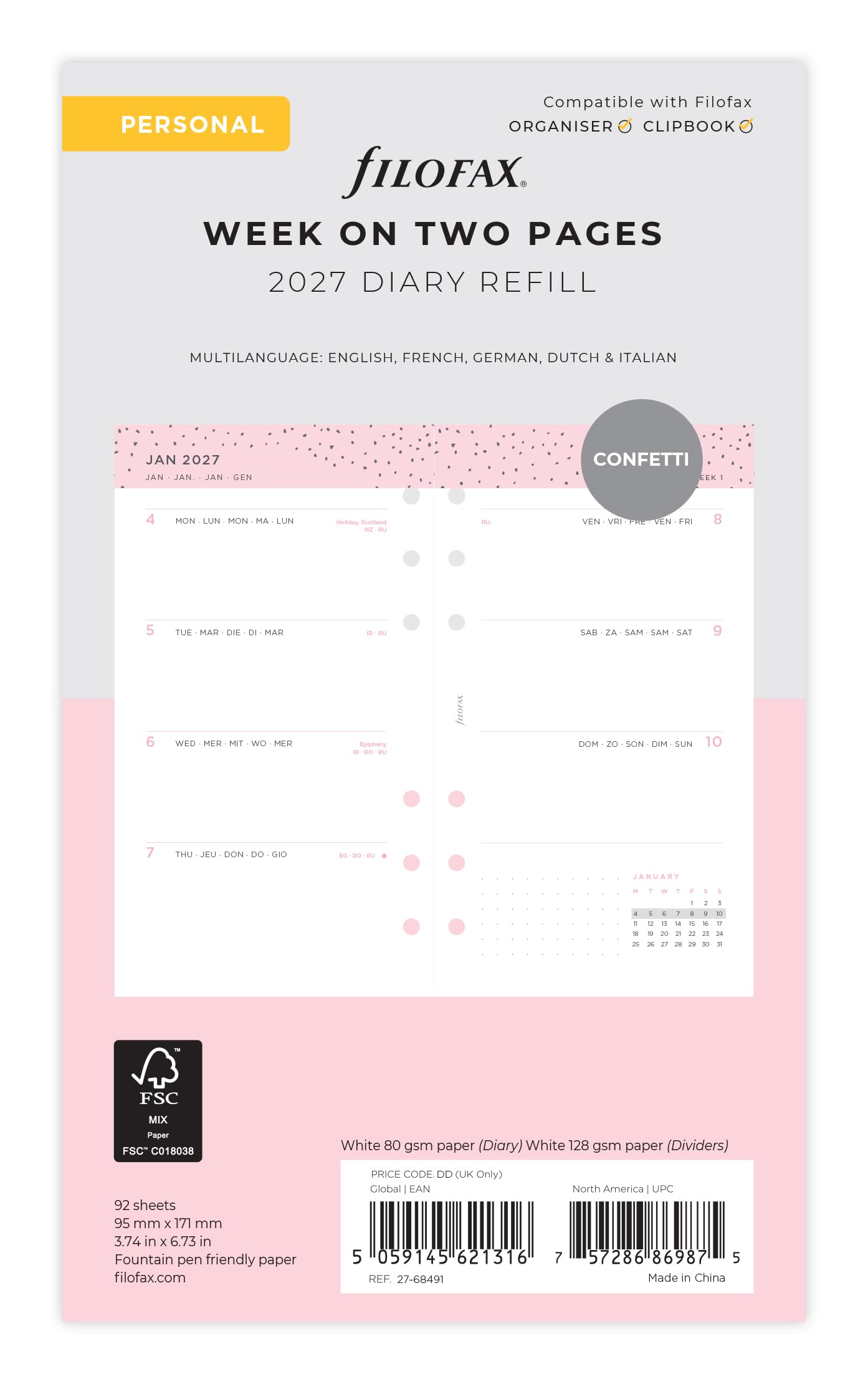 Filofax Personal Confetti Week to view 2027 diary 27-68491