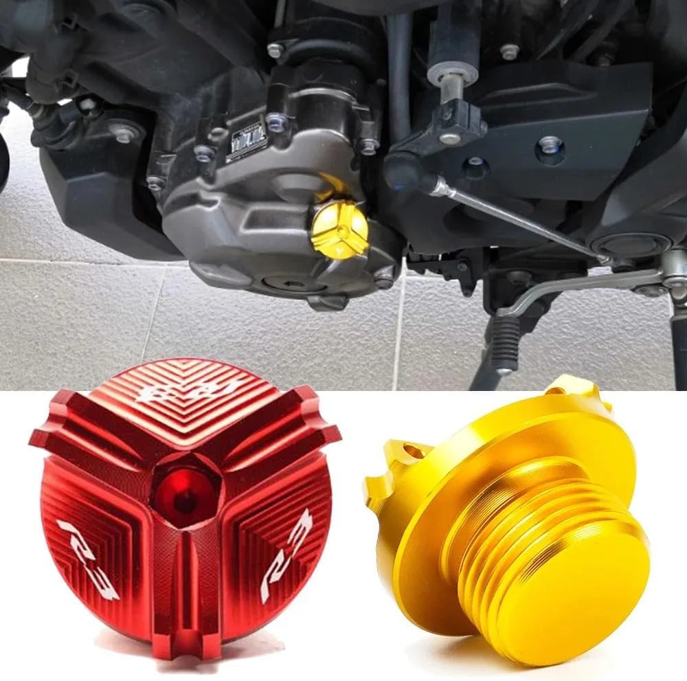MOWOK Fit For R3 YZF-R3 YZFR3 2015-2026 2025 Motorcycle Accessories Front Rear Brake Fluid Reservoir Cover Protector Engine Oil filler Cap (Gold)