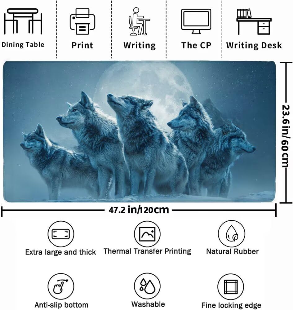 Podkładka pod mysz XXL 1200x600x3mm, duża podkładka pod mysz dla graczy, podkładka pod mysz z wilkiem z wodoodporną antypoślizgową gumową podstawą, mata na biurko do gier. Idealny prezent dla