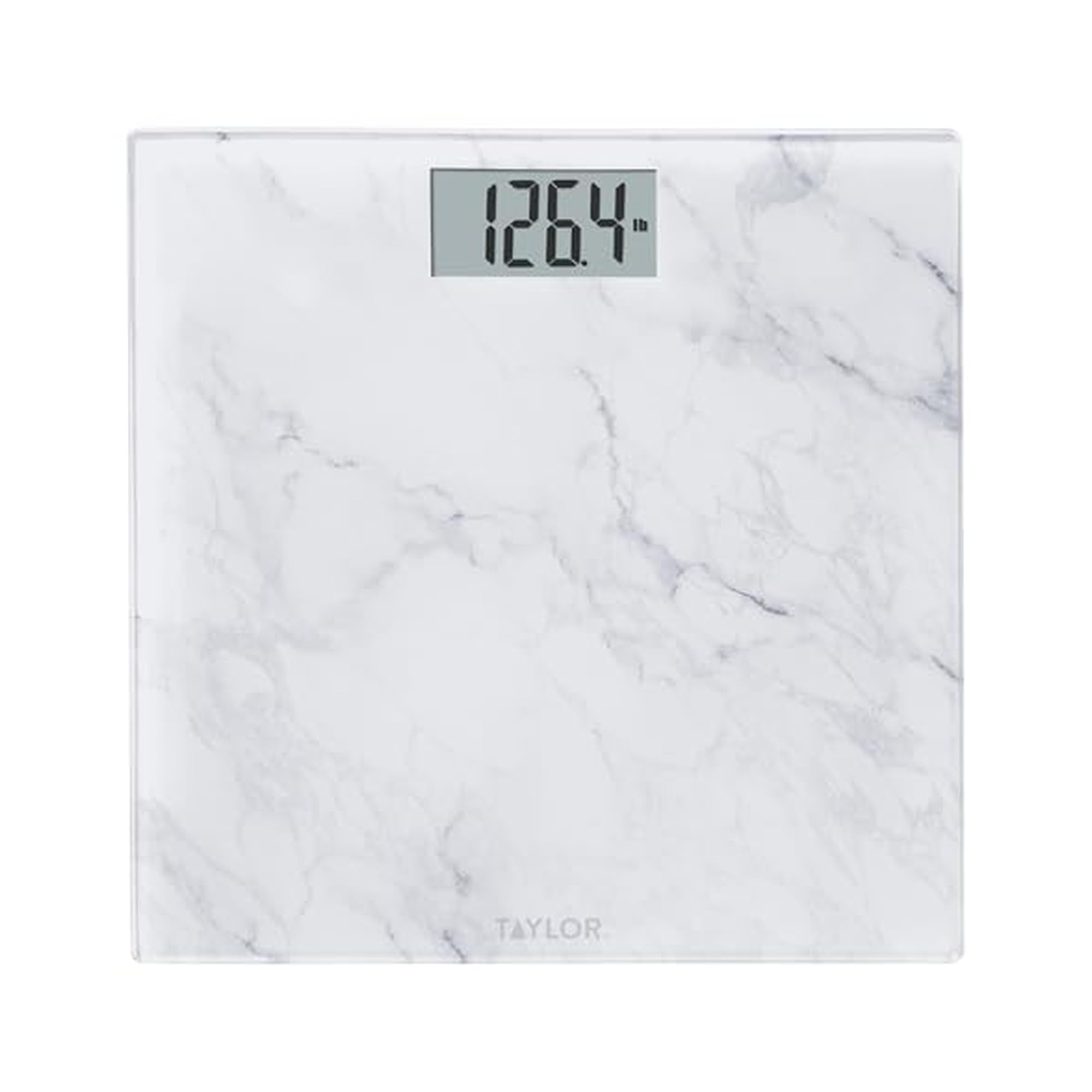 Taylor Bilancia pesapersone digitale in vetro e marmo, bilancia per il peso corporeo, altamente precisa, alimentata a batteria, idonea FSA HSA, misura peso fino a 181,4 kg, bianco