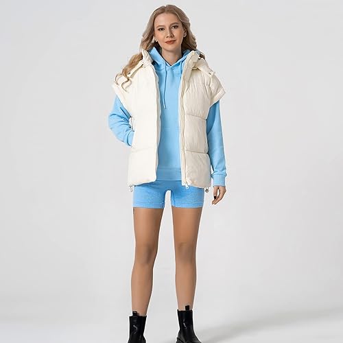 Miniatura 6 de Shiyifa Chaleco acolchado con cremallera para mujer, sin mangas, cuello alto, abrigo acolchado