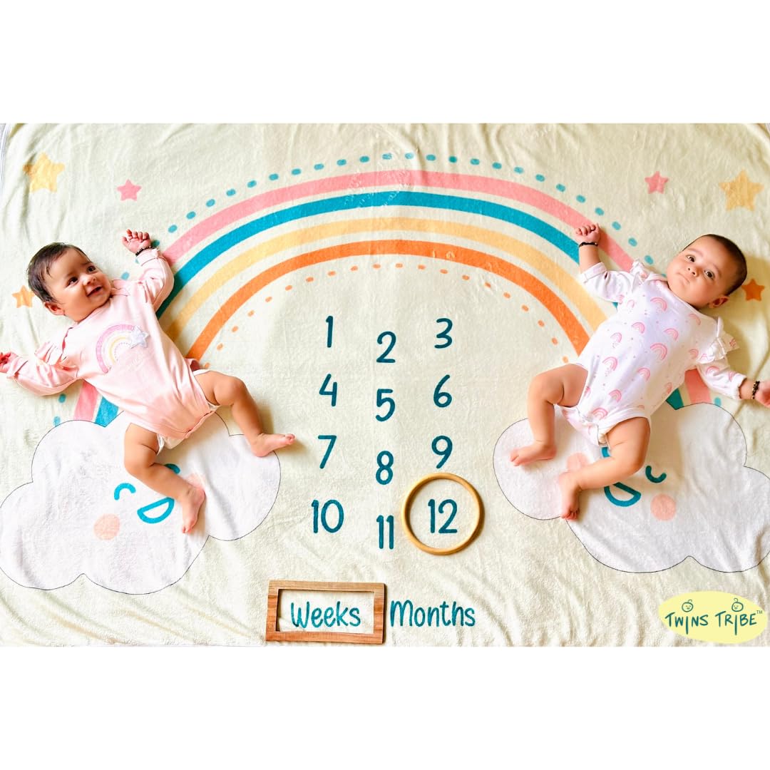 TwinsTribe Milestone Blankets for Twins: Rainbow Ride | Gift Idea for Newborn Twins | Attractive Gift Box | Perfect for Capturing Memories-picture-10