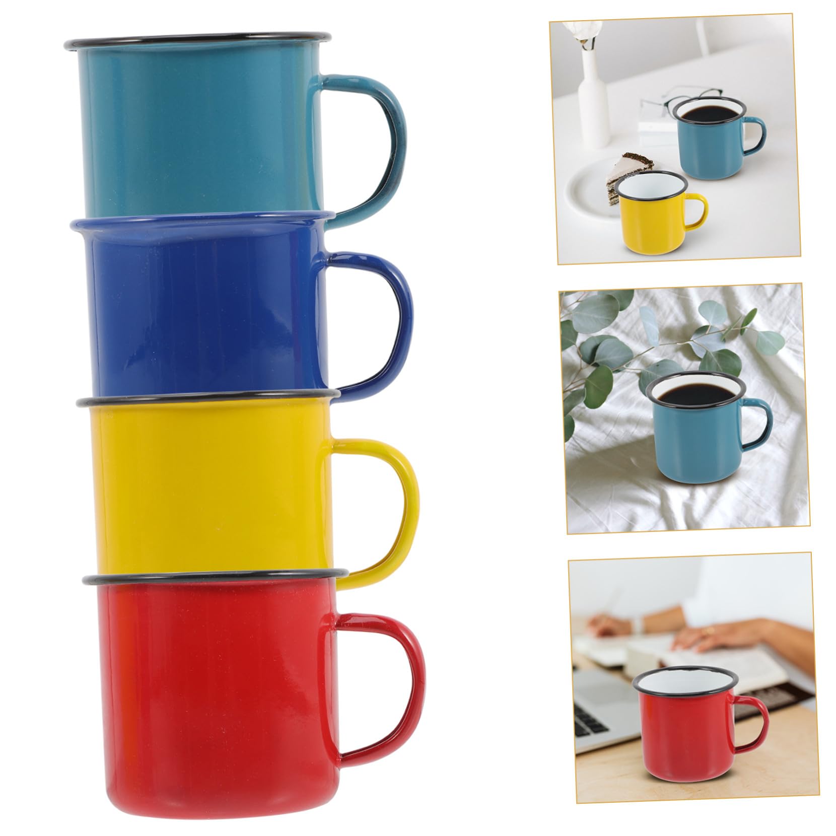 4 Stück Emaille Becher Mit Henkel Extra Große Kaffeetassen Aus Langlebigem Emaille Klassischer Haushaltstassen Für Camping Tee Kaffee Und Wasser