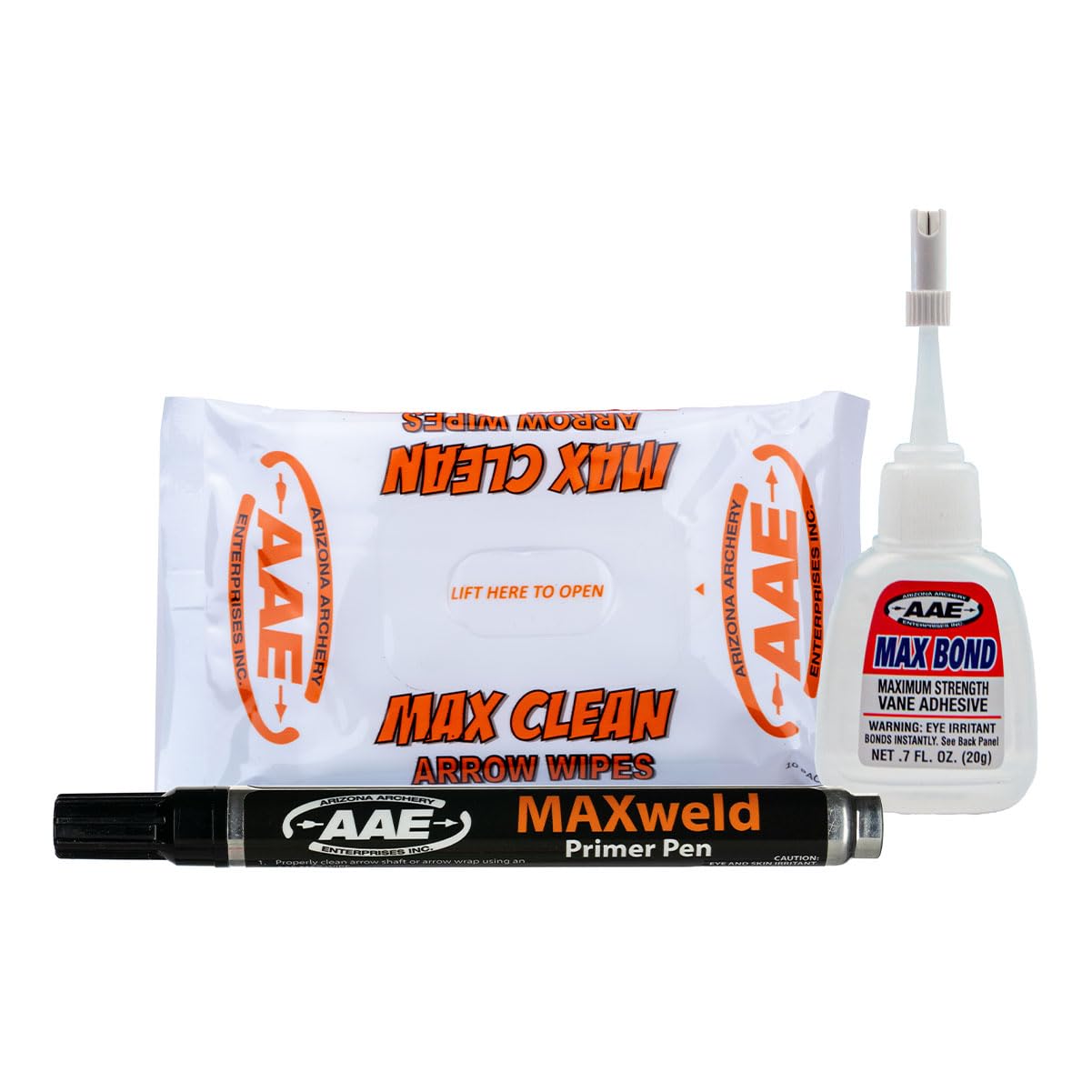 Arizona Archery Enterprises MAX Adhesion KIT Fletching Glue, Primer Pen, Arrow Wipes for Vanes Fletches Application AAE