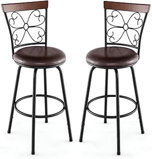 GiantexUK Bar Stools Set of 2/4, PU Leather Height Adjustable Swivel Barstools with Backrest & Footrest, Upholstered Metal Frame Breakfast Bar Chairs for Kitchen Dining Living Room Bar(2, Black+Brown)
