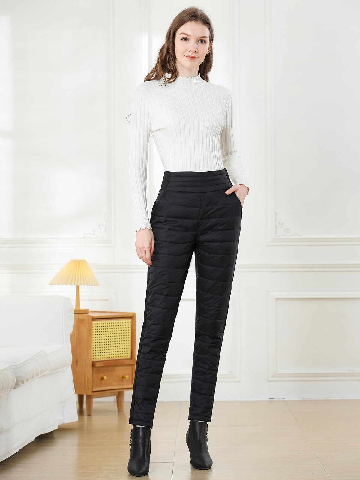 HOTIAN - Pantaloni invernali da donna, con calda imbottitura, antivento, ultraleggeri