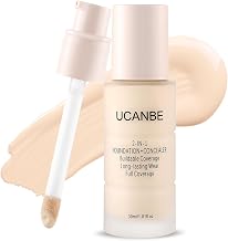 UCANBE 2-IN-1 Foundation + Concealer, Full Coverage Long-Lasting Matte Makeup for Normal, Combination and Oily Skin, Buildable Waterproof Formula with Hyaluronic Acid (02 Classic Ivory)