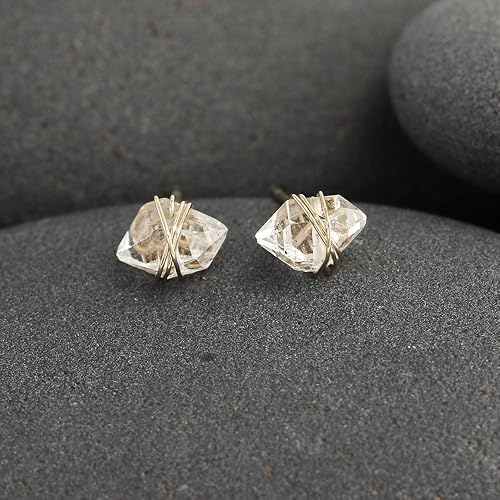 Miniatura 6 de 14K Gold Fill Herkimer Diamond Stud Earrings, Handmade for women by Lotus Stone Jewelry (gold-filled)